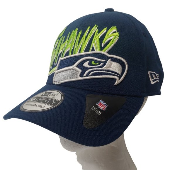 Seattle Seahawks New Era 30Thirty Cap M/L Stretch NFL Navy Blue Embroidered NEW - Picture 3 of 9